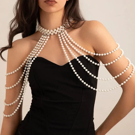 Glam Pearl Body Chain Necklace